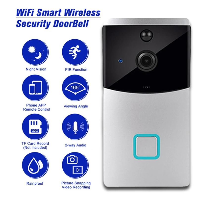 WiFi Smart Video Doorbell Camera Wireless Home Security Camera Door Bell Two-way Audio Intercom Record Night Vision Door Phone audio intercom