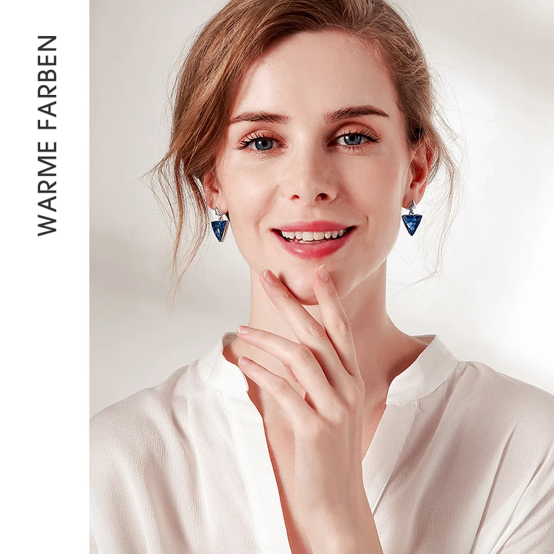

WARME FARBEN 925 Sterling Silver Women Drop Earrings Crystal From SWAROVSKI Jewelry Earrings Triangle Dangle Brincos for Lady