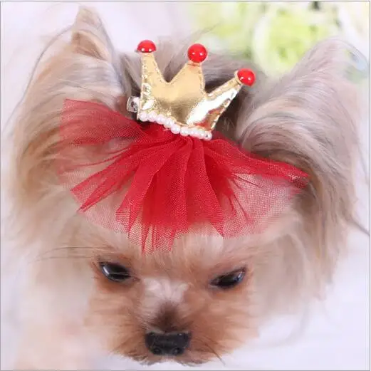 Pet Products Dog Grooming Bows Dog Crown Hair Accessories Tulle Pet