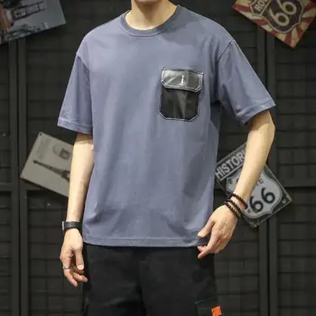 

M-5XL 4 Colors Plus Size Blank T Shirts Pocket Front Short Sleeve Oversized Summer Streetwear Plain Tee Shirt Casual Cotton