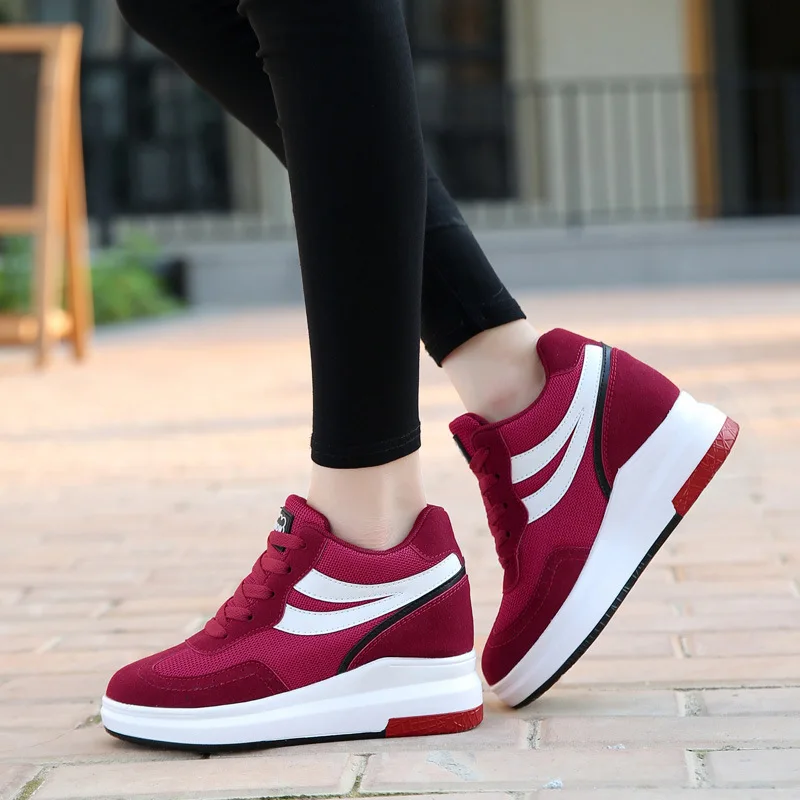 Femmes 2018 Ciel Loisirs Creepers Pour Dentelle ardoisé Sneakers Appartements vin forme Femme Up Plate Faux De Noir Chaussures Top Automne Hiver Suede Rouge Chaud pu High 8n78p0x