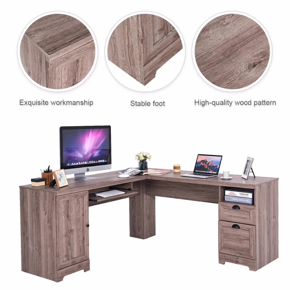 Giantex L Shaped Corner Computer Desk Writing Table Study