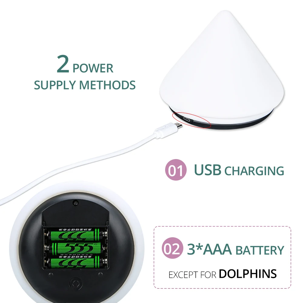 Перезаряжаемый милый светодиодный ночсветильник в виде животного 8 цветов