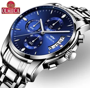 Image 1 - OLMECA montre bracelet horloge militaire pour hommes, étanche, en acier inoxydable, chronographe, à la mode, bleu 