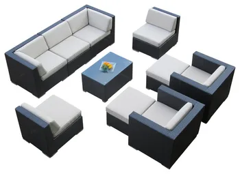 

Living Room Furniture Outdoor 9 Piece Black Deep Seating Sectional Sofa Set