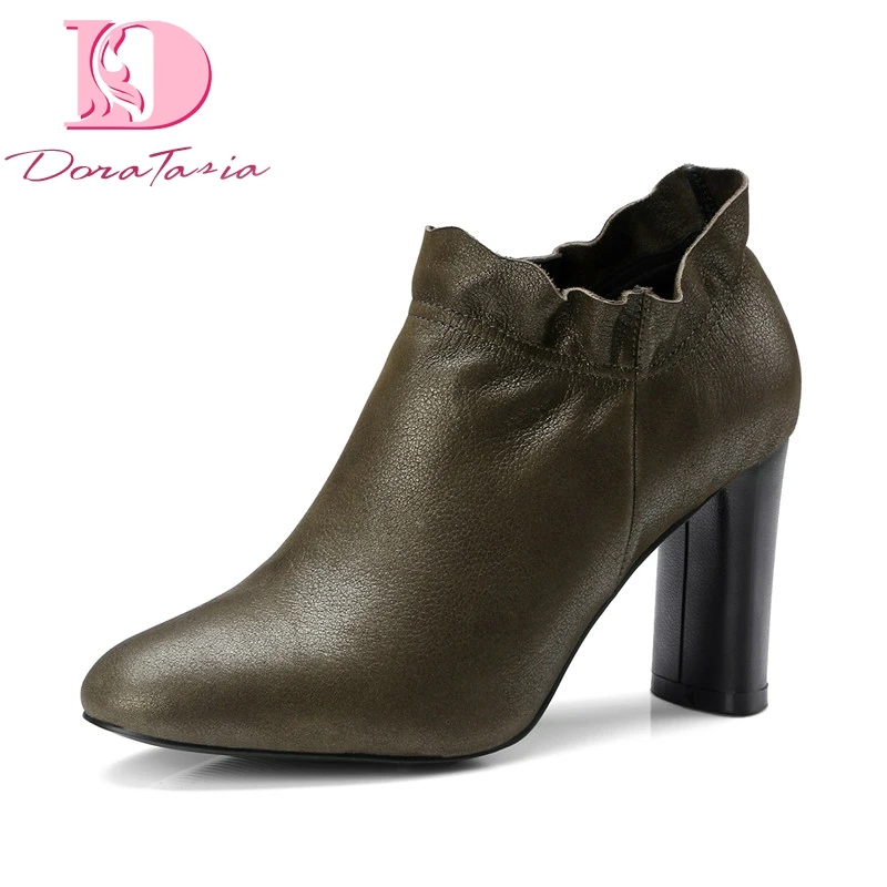 

DoraTasia Large Size 33-43 Cow Genuine Leather Zipper Pointed Toe High Heels Women Shoes Woman Casual Spring Pumps