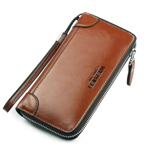

Men Leisure Business Retro Leather Wallet Compact Zipper Handbag Card Holder
