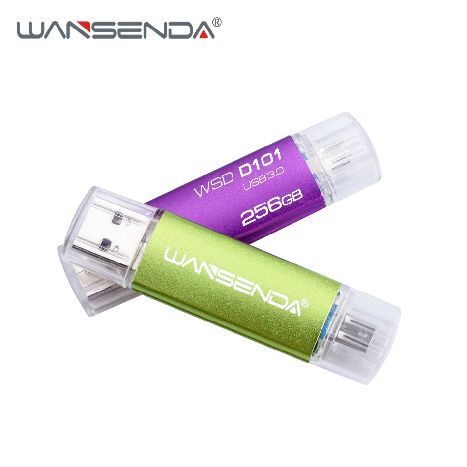WANSENDA высокоскоростной USB флеш накопитель OTG 16 ГБ 32 64 128 256 Флешка 2 в 1 Micro Usb флешка 3