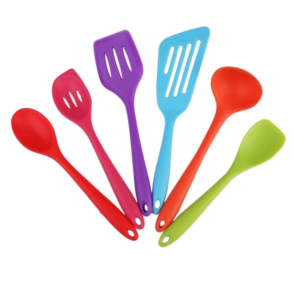6Pcs/set Colorful Silicone Heat Resistant Kitchen Cooking Utensils Non