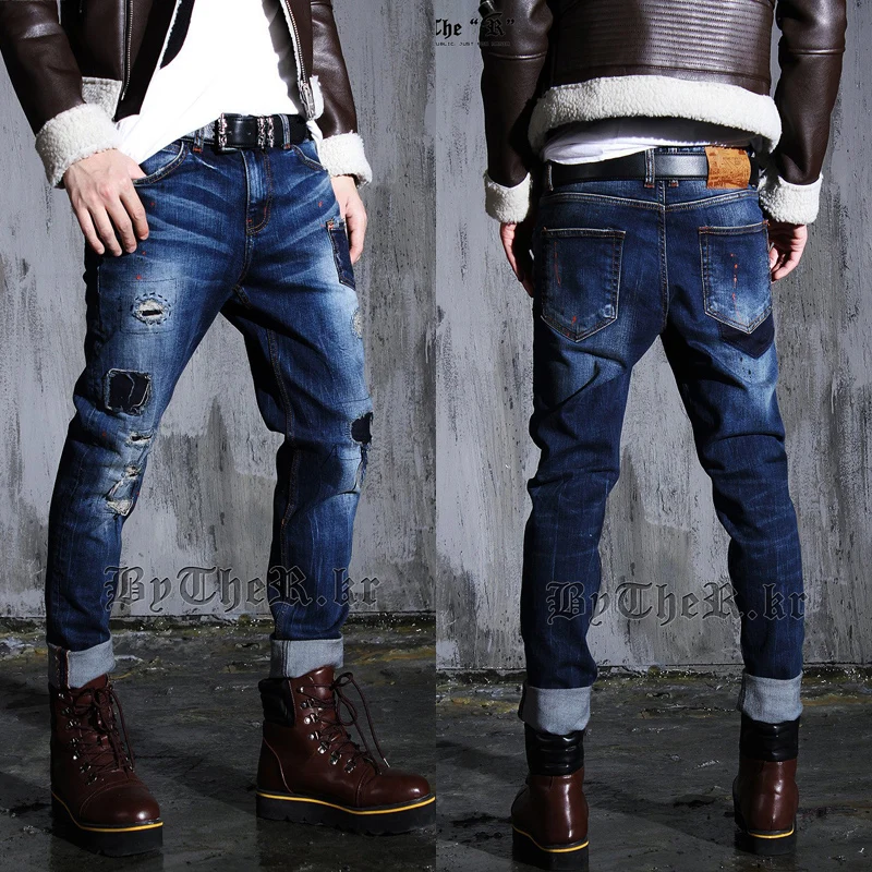 Men New fashion ripped jeans pants European style men's