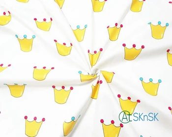 

10meter Factory supply high quality cotton cloth DIY sewing quilt 160cm width yellow crown printed cotton fabrics for patchwork