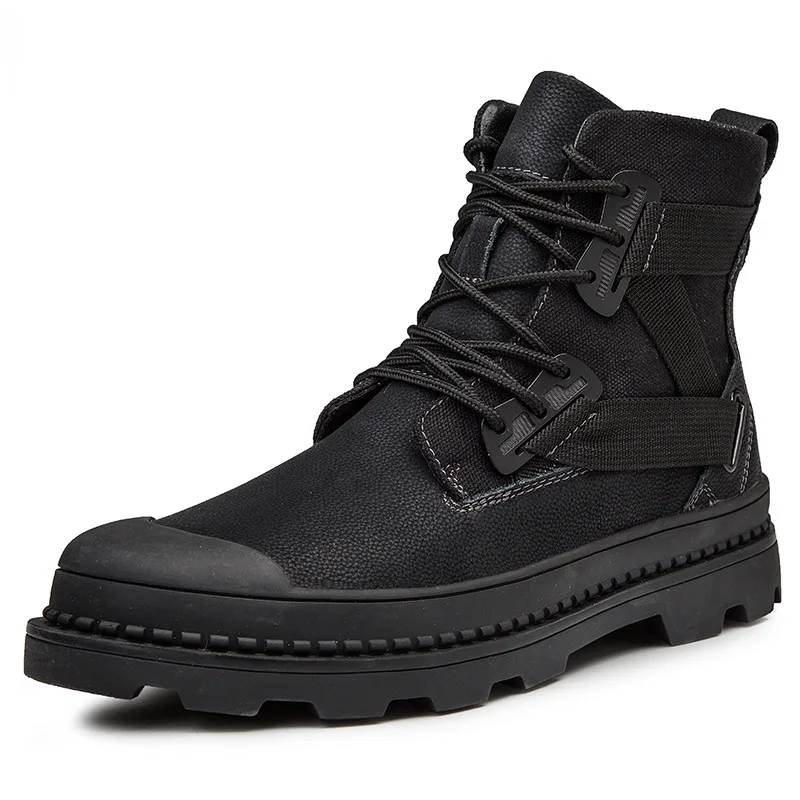 

New Winter Autumn Plus Shoes Boots Men Genuine Leather Military Army Ankle Boots Desret Shoe Cotton Fur Martin Boots Black