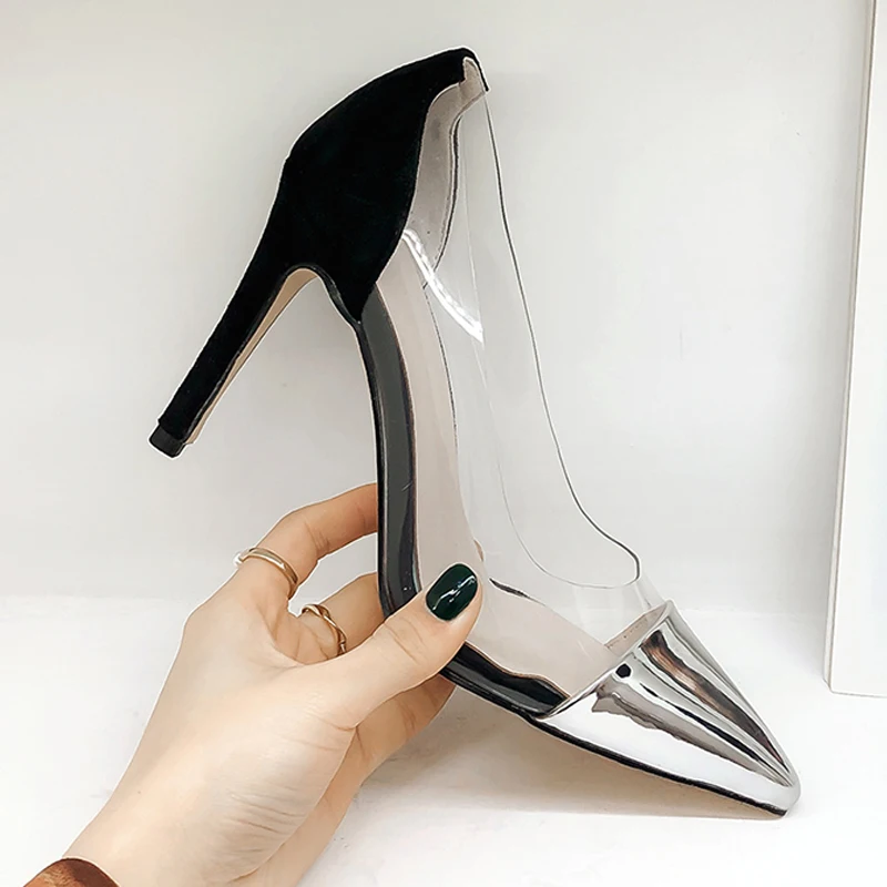LAIGZEM/Новые пикантные женские туфли-лодочки на высоком прозрачном каблуке Женская Базовая Клубная обувь для вечеринок женская обувь; zapatos mujer; маленькие и большие размеры 33-45