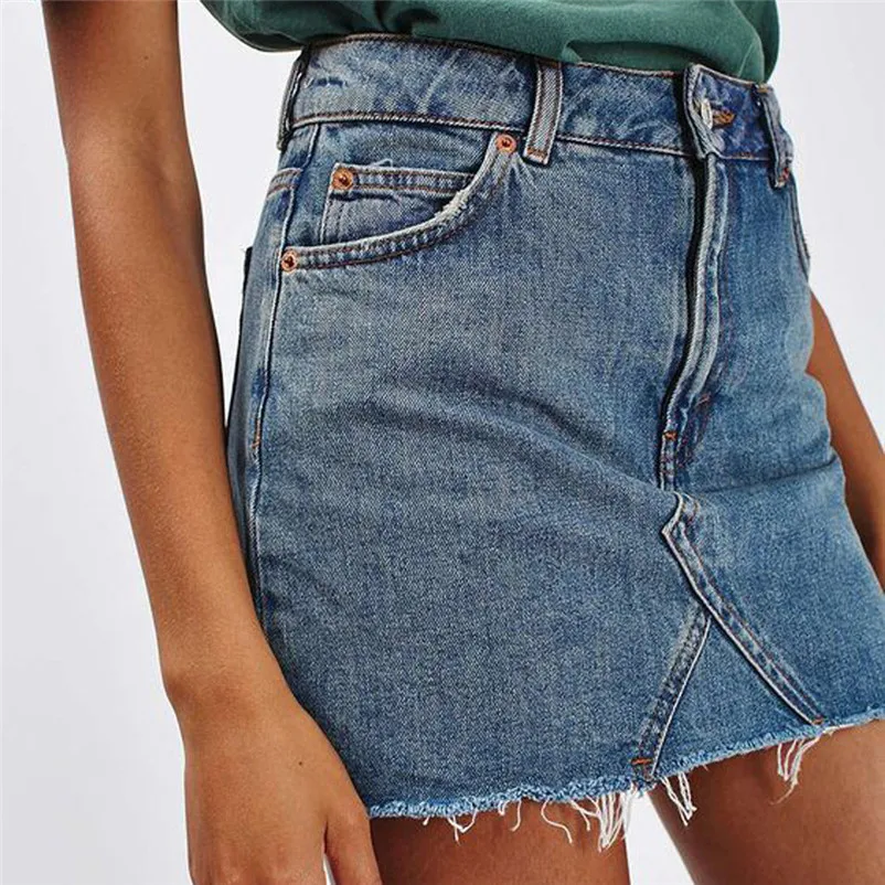 HOT sell Fashion 2018 Summer style Skirt Women's Bodycon Short Jean sexy Skirt Cotton A-Line Denim Distressed Femme Saia A06#N (2)