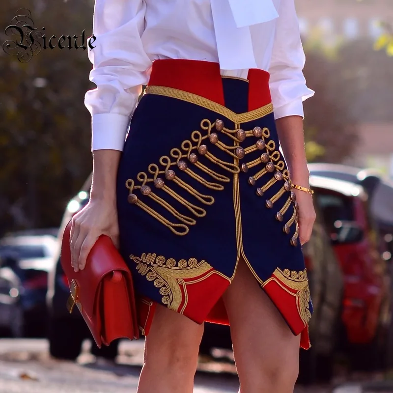 

Vicente All Free Shipping 2019 New Trendy Color Block Buttons Design Mesh Splicing Celebrity Party Club Mini Bandage Skirt
