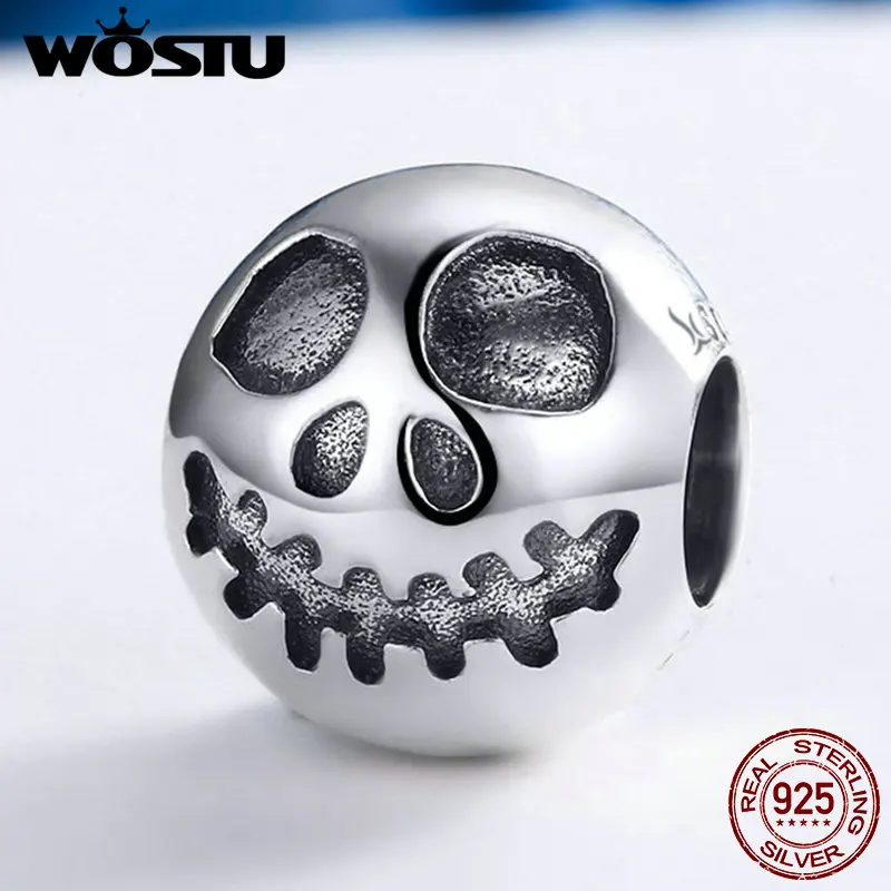 

WOSTU New 925 Sterling Silver Ghost Face Beads Fit Original WST Charm Bracelet Authentic DIY Jewelry Halloween Gift FIC181