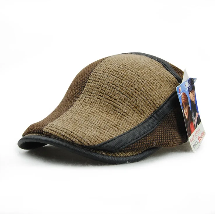 [JAMONT] брендовые зимние шапки для мужчин, береты, кепки, теплые лоскутные мужские шапки, вязаные козырьки, зимняя шапка, английский стиль, Gorras - Цвет: Coffee