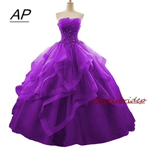 Angelsbridep Ball Gown Quinceanera Dress Top Tiered Crystal Organza