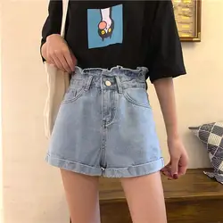 2019 летние джинсовые шорты трапециевидной формы с высокой талией