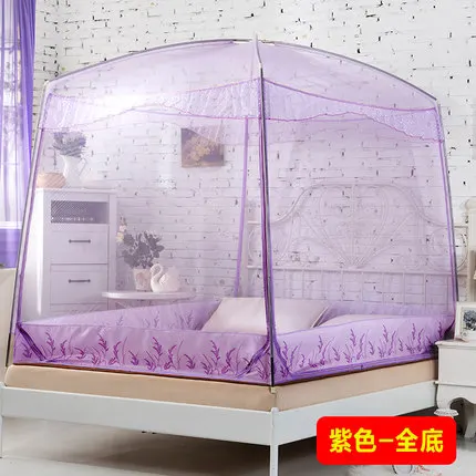 Большой двуспальная кровать москитная сетка вставки Полог для декора комнаты лагерь студент кровать палатка кружева москитной сеткой Шторы купол навес - Цвет: Фиолетовый