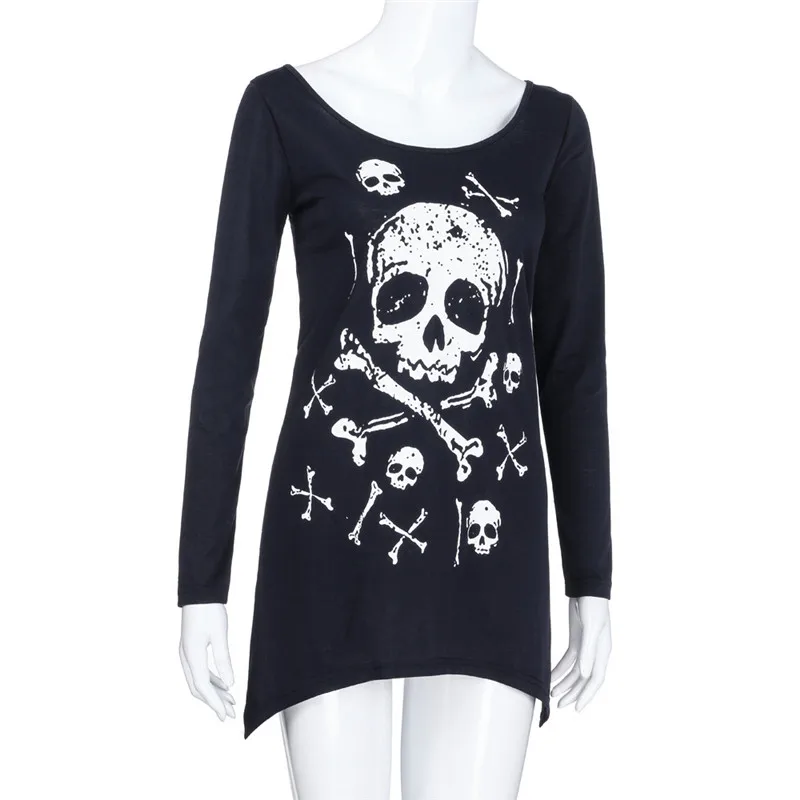 Women'sT shirtLongSleeveHalloweenSkullPrinteO NeckLongCasualBigSizeFemaleS XLTopsClothescamisetamujerverano