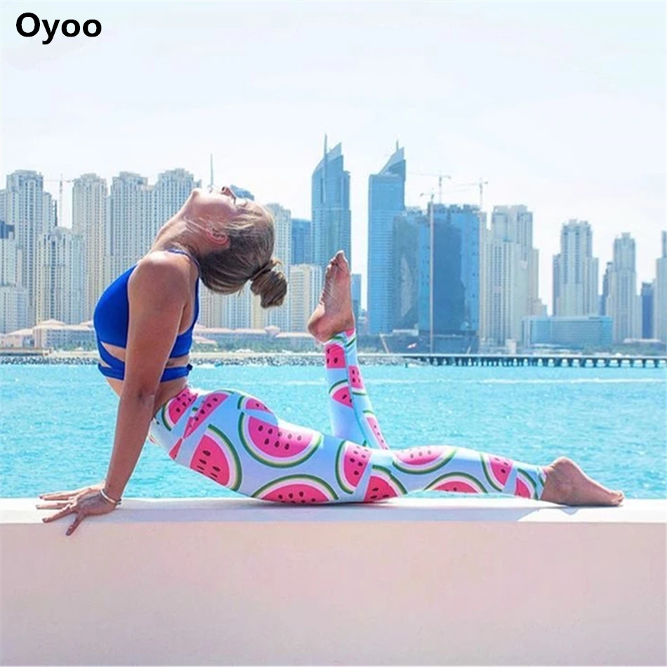 Oyoo Lucu Pink Semangka Legging Dicetak Olahraga Yoga Celana Wanita