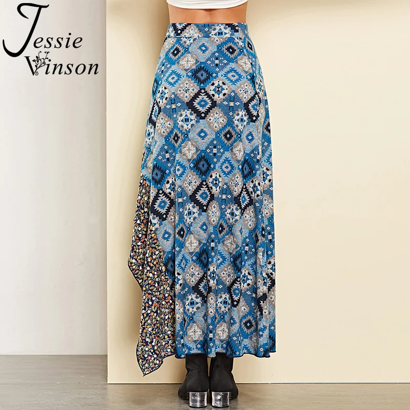 Женская повседневная макси-юбка Jessie Vinson, асимметричная праздничная юбка в богемном стиле с принтом, длинная юбка для осени