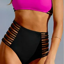 Горячие женские сексуальные трусики бикини Низ сплошной выдалбливают Цельный с высокой талией бразильский V Cheeky черный стрейч Ruched пляж купальники