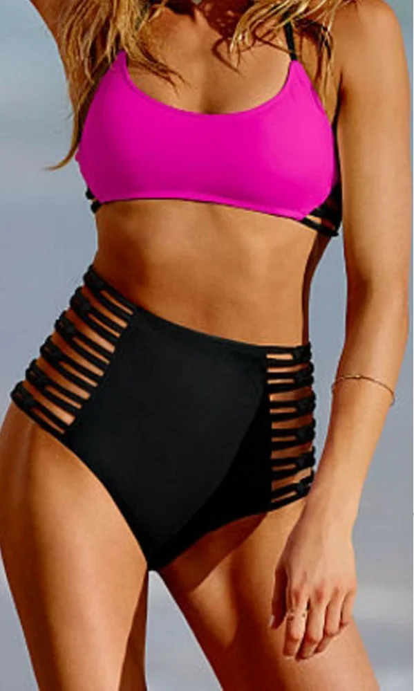 Hot Womens Sexy Bikini Thong Bottom Solid Hollow Out One-Piece High Waist Brazilian V Cheeky Black Stretch Ruched Beach Swimwear