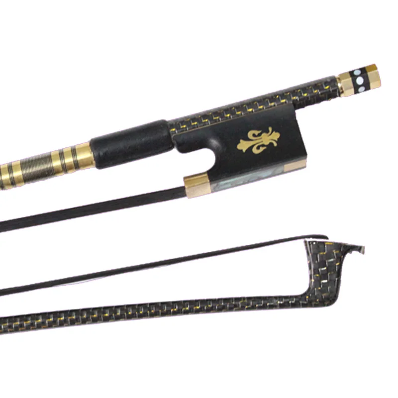 3/4 Violin Bow Gold Braided Genuine Carbon Fiber Violin Bow Black