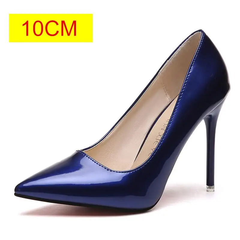 Blue 10 cm Г.; популярная женская обувь; туфли-лодочки с острым носком; модельные туфли из лакированной кожи; водонепроницаемые мокасины на высоком каблуке; свадебные туфли; zapatos mujer; цвет синий, белый - Цвет: Blue 10 cm