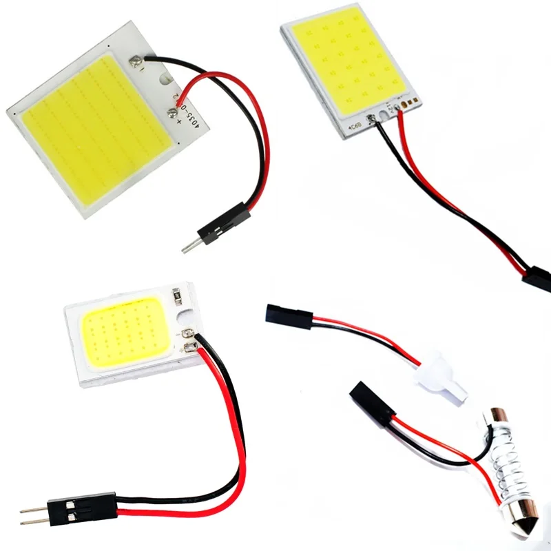 

1Set 16 24 48 COB LED Panel Super White Car Reading Map Lamp Auto Dome Interior Bulb Roof Light with T10 Adapter Festoon Base