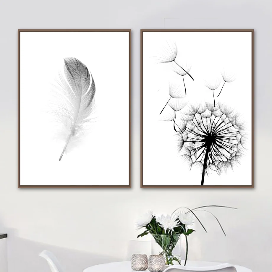 

Gohipang Dandelion Feather Wall Art Canvas Painting Nordic Posters And Prints Canvas Art Black White Wall Pictures Living Room