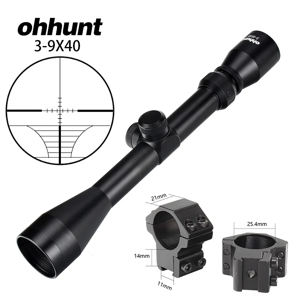 Ohhunt 3-9X40 охотничий винтовочный Оптический Прицел дальномер или Mil точка сетка арбалет стрельба тактический прицел с кольцами крепления - Цвет: with Dovetail Rings