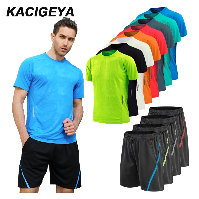 

Summer Sport Suit Men Gym Compression Running Set Outdoor Short Sleeve T-Shirts Shorts Print Men's Quick Dry SportSuits 2018
