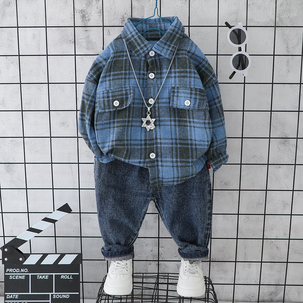 

Boys clothes set Shirt 1-3 years Autumn New Fashion Style Cotton Plaid Children Suit A9074 Infant Baby Boy Clothes