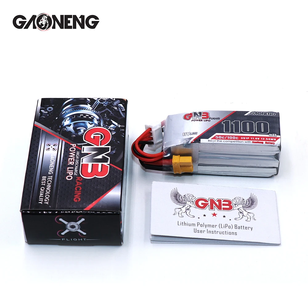 2PCS Gaoneng 11.4V 1100Mah 50C 3S HV 50C/100C 4.35V Lipo Battery XT30 T XT60 Plug for RC FPV Racing Drone