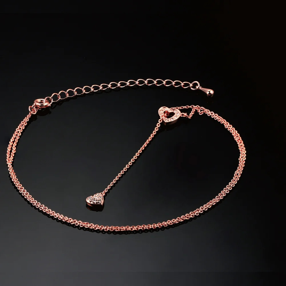 Double Fair Brand OL Style Sweet Heart Cubic Zirconia Necklaces & Pendants Rose Gold Wedding Crystal Jewelry For Women DFN159