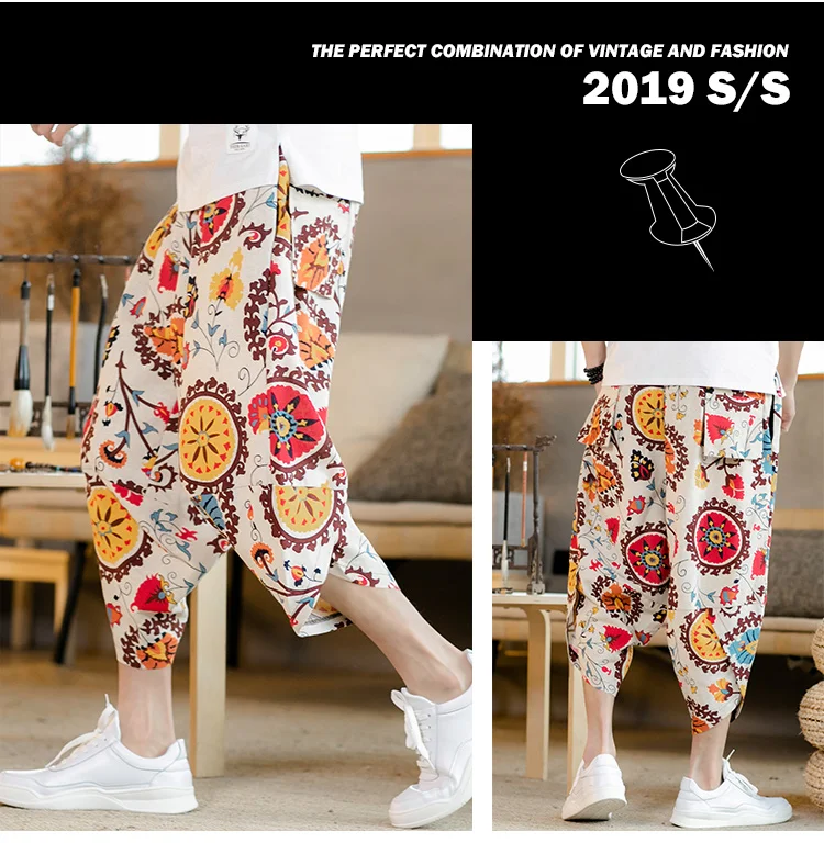 Летние укороченные брюки китайские льняные длинные шорты мужские шаровары бермуды повседневные шорты