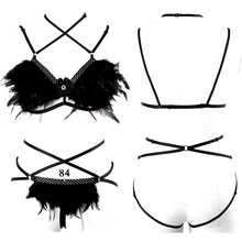 Bondage Full Sexy Body Harness Set for Women Plus Feather Harness Black Chest Bra Goth Erotic Rave Dance Fetish Cosplay Wear