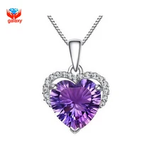 Galaxy tienes certificado realmente plata 925 collar del corazón púrpura de la CZ pendiente de la boda collar de collar de mujer joyería YN132
