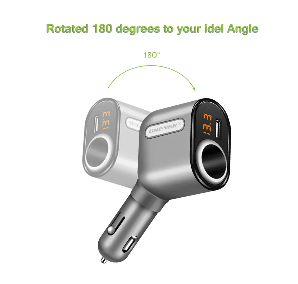 Onever DC 5 V 3 порта USB Автомобильное зарядное устройство прикуриватель гнездо отображение напряжения на светодиодном дисплее зарядное устройство с адаптером для gps, мобильных устройств
