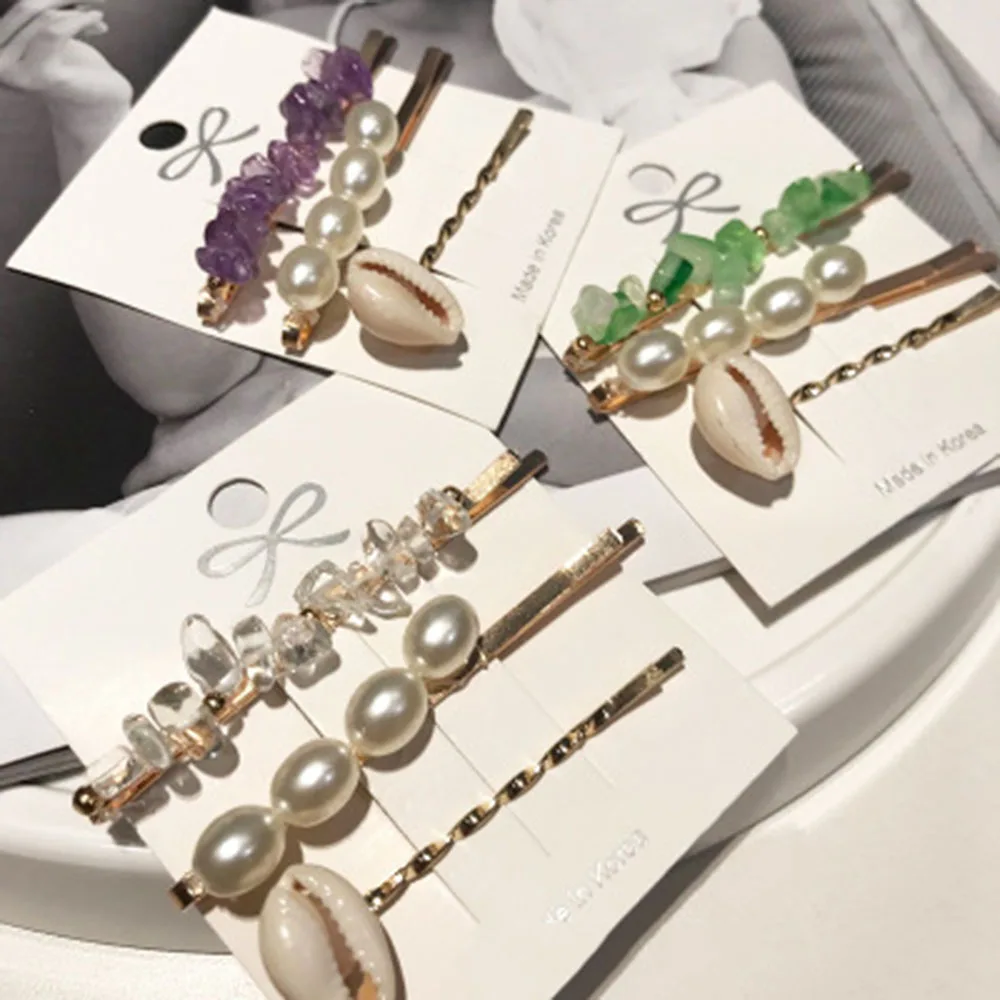 

3Pcs/Set New Baroque Imitation Pearls Shell Stone Starfish Hair Clip Hair Grip Barrettes Hairpin Hair Accessories for Women Girl