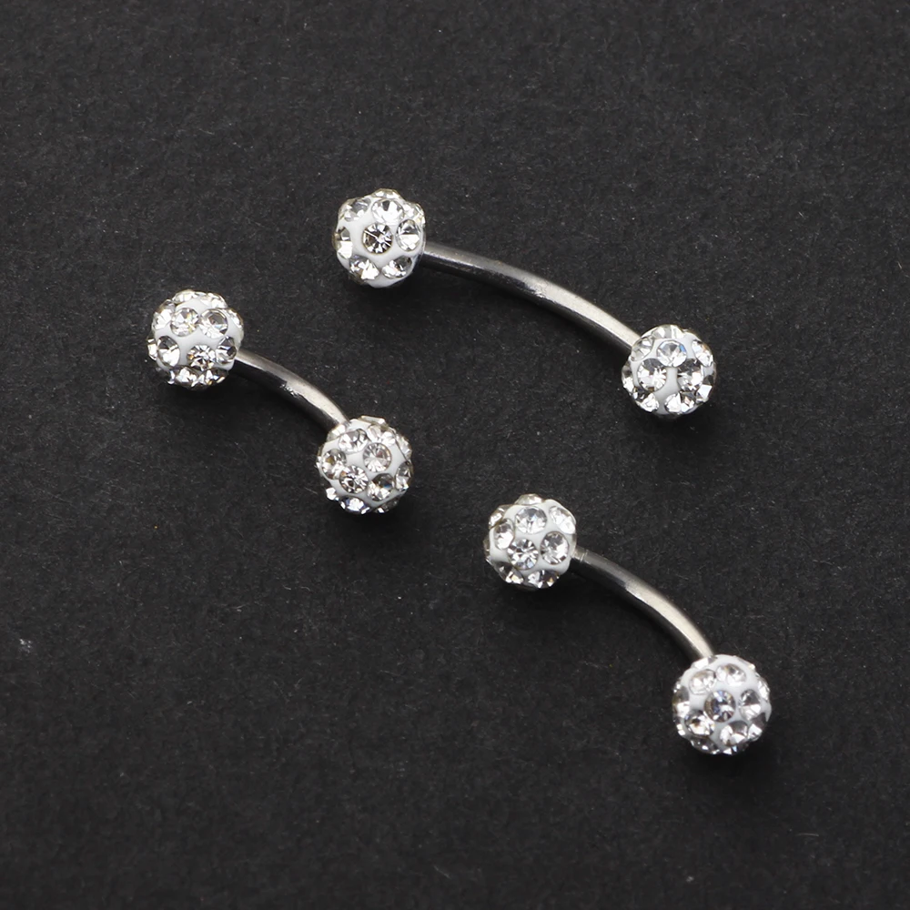 JUNLOWPY 16g Stainless Crystal Balls Eyebrow Barbell Piercing Ring Curved Bar Eyebrow Ring Pircing Fashion Body Jewelry 6/8/10mm