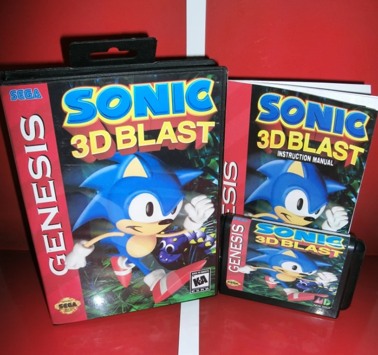 Игровой картридж Sonic 3D Blast MD американский чехол с коробкой и руководством для