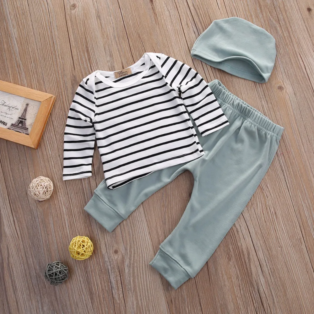 2019 Spring and Autumn baby boys clothes casual 3pcs (Hat + T-shirt, pants) The Striped leisure baby boys Clothing sets