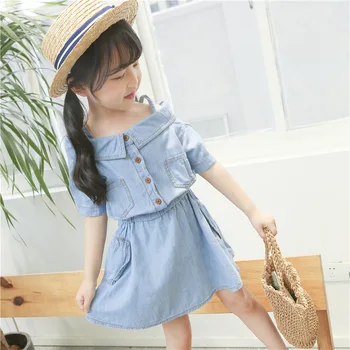 

Summer Children Girls Strapless Dress Kids Shoulderless Denim Dress Toddler Girls Cowboy Patchwork Dresses Baby Clothes 2018 New