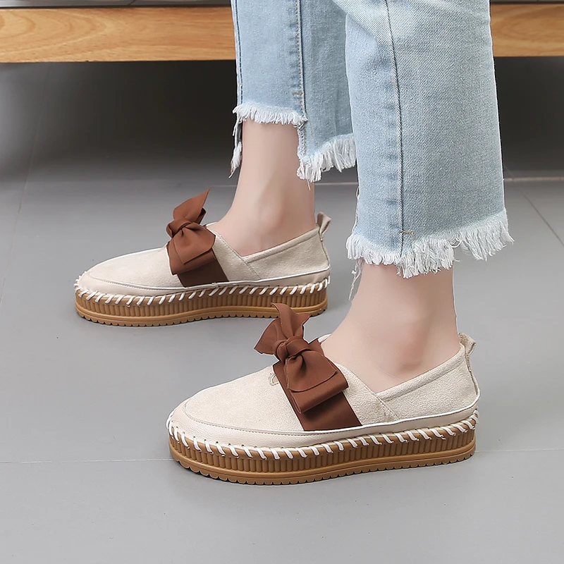 Buy Women Loafers Platform Shoes Bow Knot Canvas