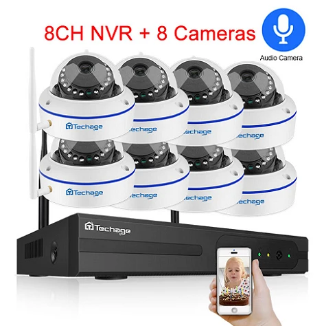 Techage 8CH система видеонаблюдения беспроводная 1080P HD NVR 8 шт. 2.0MP ИК наружная водонепроницаемая купольная Wifi камера безопасности Система наблюдения комплект - Цвет: 8CH NVR and 8 Camera