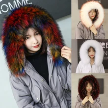 Шарф из искусственного меха енота, зимний капюшон, меховая декоративная шаль, разноцветный шарф из искусственного меха, зимнее пальто для женщин и мужчин, теплый меховой воротник